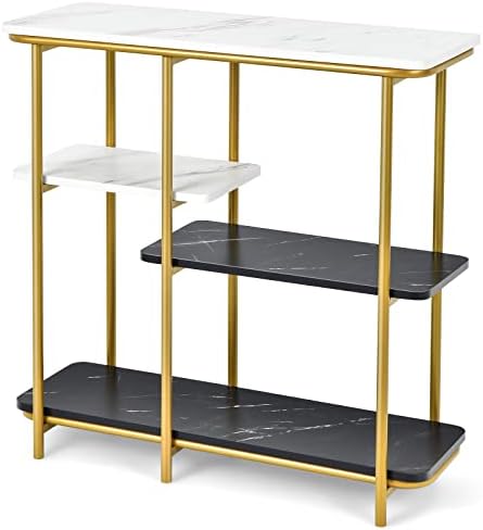 Giantex Console Table 4 Tier Faux Marble Entrance Sofa Table with Shelves, Steel Frame Narrow Couch Table, Long Hallway Table for Porch, Living Room, Dining Room, Bedroom Entryway Table (Gold+Black)