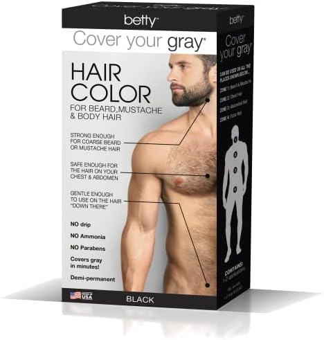 Betty Cover Your Gray Mens Hair Color for Beard, Mustache & Body Hair - Black