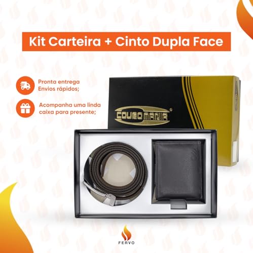 Kit Masculino Carteira de Couro e Cinto Social Dupla Face Especial Dia dos Pais (Modelo 1)