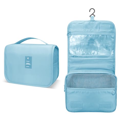 Image of Lcsmaokin Large Capacity Toiletry Bag Travel Bag with Hanging Hook for Men and Women Waterproof Travel Cosmetic Bag Bathroom Storage Bag for Brushes Set, Full-Sized Shampoo, Toiletries, Accessories,
