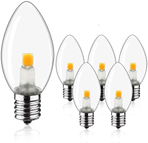 RuiaoTD C7 Candelabra LED Light Bulbs 0.6W Equivalent 15W Led E12 Candelabra Base LED Night Light Bulbs 2700K Warm White 45LM Brightness Vintage Clear Glass Candle led Light Bulbs Non-Dimmable 6 Pack