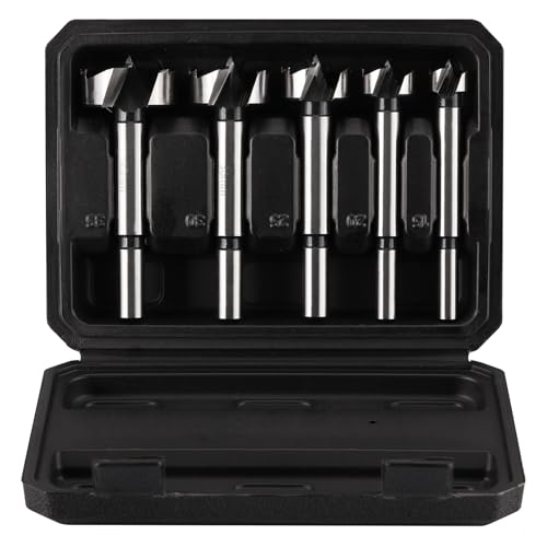 Vearter Juego de 5 brocas Forstner de 15 a 35 mm, acero de alto carbono, herramientas para carpintería con vástago redondo, cortador de agujeros de bisagra para madera maciza, MDF, plástico, tablero