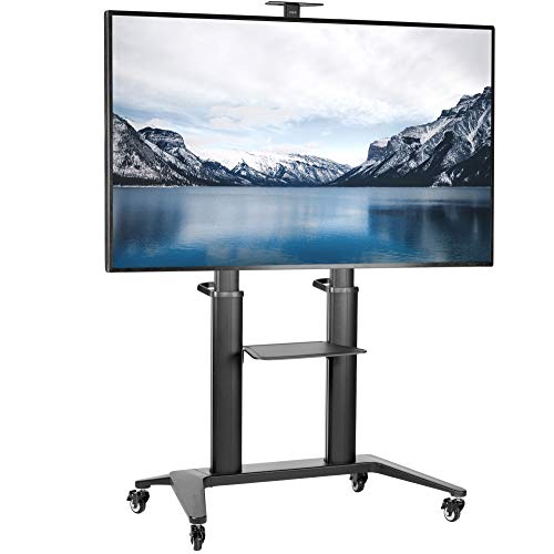 Premium Aluminum Mobile TV Cart for 32 to 120 inch Screens up to 308 lbs, LCD LED OLED 4K Smart Flat and Curved Panels, Heavy Duty Stand, Shelf, Wheels, Max VESA 1000x600, Black - VIVO STAND-TV120B