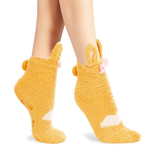 Image of Violet Mist Women Funny Fuzzy Bunny Socks Cute Rabbit Fluffy Non-slip Grip Socks Warm Slipper Sock Easter Gifts Girls