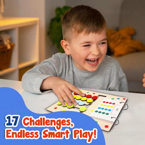 Image of Mashes Kids Montessori Slide Puzzle I Color & Pattern Matching Learning Toys for Kids 4-8 Years I Birthday Gift for Boys & Girls I Educational Activity I Travel Friendly I Wooden Puzzle