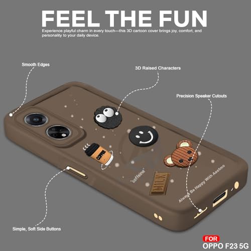 Image of AESTMO Back Case Cover for Oppo F23 5G Cover | Cute Fun Cartoon 3D Ball | Coffee Silicone Case | Full Body Protection | Camera Protection Back Cover for Oppo F23 5G (Brown)