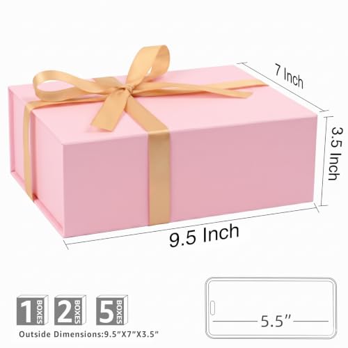Image of LIFELUM Pink Gift Boxes 2 Pack 9.5 x 7 x 3.5 inch Gift Packaging Boxes for Presents with Magnetic Closure, Card, Ribbon, Paper Filler for Father's Day, Wedding, Birthday, Holidays