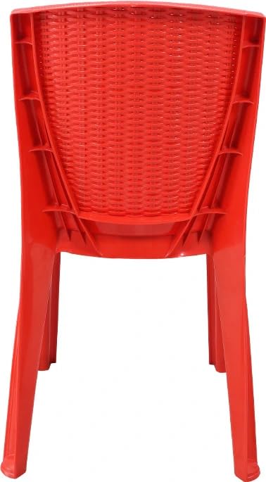 Image of Furniture 4 Seater Max Plastic Cross Leg Dining Table and 4 Nos SW-01701 Without arm chairfor Home, Garden & Cafeteria (Finish Color -Red top with Black Legs, DIY(Do-It-Yourself)