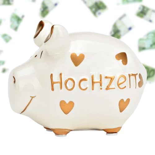 Hochzeit Sparschwein weiß Gold - 12 5 cm Erwachsenen Keramik Spardose