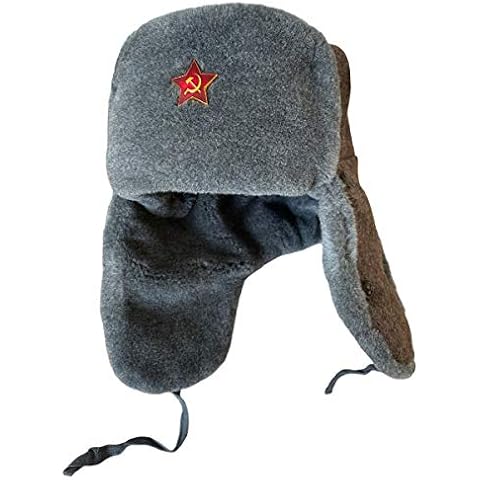 Ganwear Authentic Soviet Russian Army Ushanka Winter Hat-56 with Soviet Red Star Badge Cover
