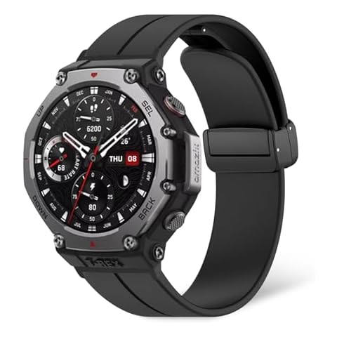 YANMONGI Silicone Bands Compatible with Amazfit T-Rex 3，Soft Silicone Magnetic Buckle Sport Wristband Watch Straps for Men Women-Black Cover