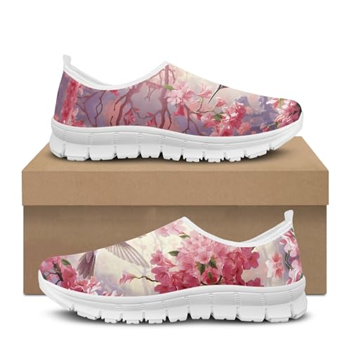 Image of Hummingbird Floral Print Lightweight Walking Shoes for Women Mesh Casual Sneakers Size 5-10.5