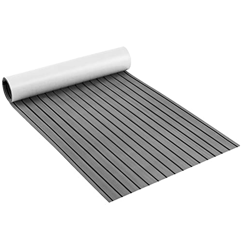 TANGZON 190x70cm/240x90cm EVA Foam Faux Boat Decking, Self-Adhesive Marine Carpeting Mat, Non-Slip Teak Decking Sheet for Swimming Pool Motorboat Kayak Yacht RV (Stripe Pattern, Grey, 240x90cm)