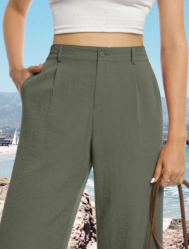 Image of Feiersi Womens Casual Wide Leg Pants High Waisted Button Down Straight Long Trousers Palazzo Pants