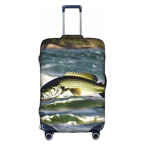Bass Fishing Wave Print Practical Elastic Washable Travel Luggage Cover with Concealed Zipper for Suitcases