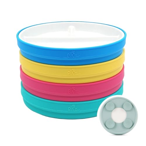 Image of Elk and Friends Kids 7.8” Porcelain Divided Plates with Silicone Suction Sleeves | Suitable for Kids/Toddlers | Microwave & Dishwasher Safe | Non Slip | Snack Dishes
