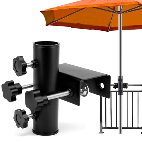Support Parasol Balcon, Pied de Parasol, Support de Parasol Réglable pour Rambarde de Balcon, Porte-Parasol en Métal Ø25-38mm, Support de Parasol Extérieur, pour...