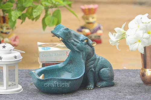 Image of Resin Big Mouth Hippopotamus Showpiece As Storage Hippo Animal Statue Home Interior Decor (27.5X15X20 cm, Blue)