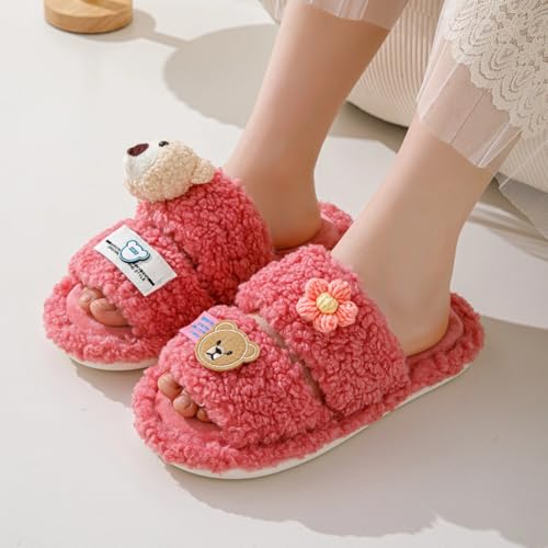 Double Bar Slippers Cartoon Slippers for Women Open-Toe Cotton Slippers Winter Slippers Home Slippers Indoor Slippers Fuzzy Warm Plush Slippers4