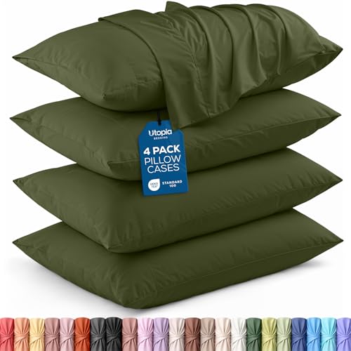 Utopia Bedding Queen Pillow Cases - 4 Pack - Envelope Closure - Soft Brushed Microfiber Fabric - Shrinkage and Fade Resistant Pillow Covers Queen Size 20 X 30 Inches (Queen, Olive)