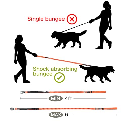 Strapazierfähige Taktische Hundeleine mit Schnellverschluss-Karabiner und stark reflektierenden Fäden, 1,2-1,8 m Power-Stretch-Hundeleine für mittelgroße und große Hunde