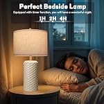 23" Bedside Lamps Set of 2, Dimmable Ceramic Table Lamps for Night Stands Modern Farmhouse Bedroom Lamps with Timer, Nightstand Table Lamps for Living Room End Table, Beige, LED Bulb Included