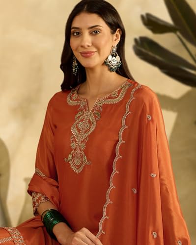 Image of SheWill Poly Chinon Zari Sequence Cording Embroide Kurta with Palazzo and Dupatta - Vibrant Set with Exquisite Detailing and Graceful Drape