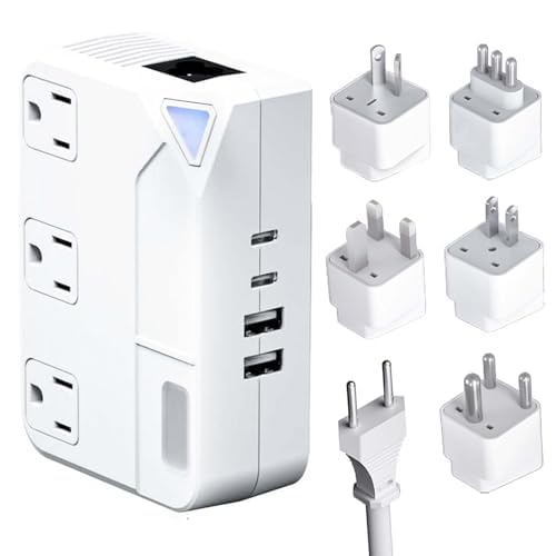- 250W Conversion Plug, International Travel Converter with 2 USB and 2 USB-C Ports, lowering 220V to 110V for 100V-240V Areas and Different Countries Plugs Using US Electrical Devices