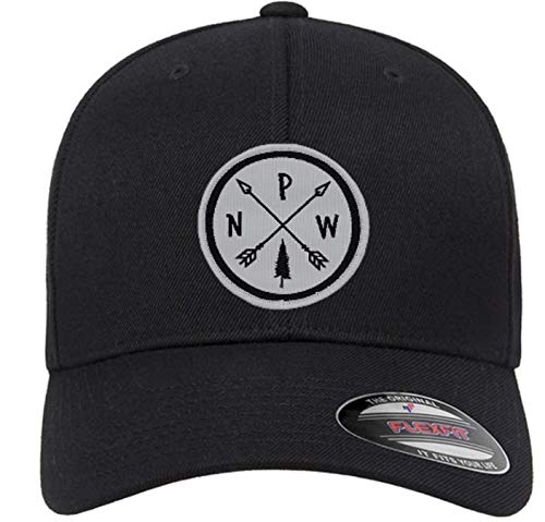 Flexfit Fitted PNW Arrows HAT with The Original PNW Arrows Woven Patch Perfect Pacific Northwest Hats(Black, L XL)