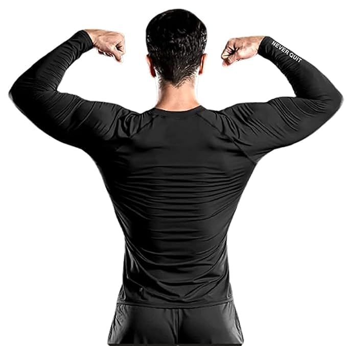 Image of NEVER QUIT Men's Compression Shirt Pack of 1 or 2 - Long Sleeve Quick Dry Base Layer T-Shirt for Gym, Running & Sports Workout