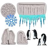 Penguin Silicone Molds Penguin Cake Decoration 3D Snowflake Icicles Clay Mold for Cake Decorating & Crafts