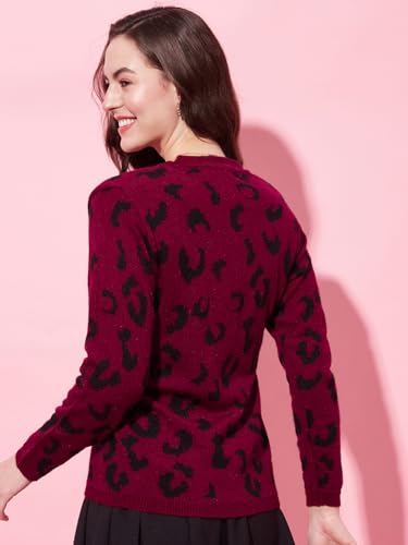 Image of Modeve Animal Print Round Neck Casual Women Sweater