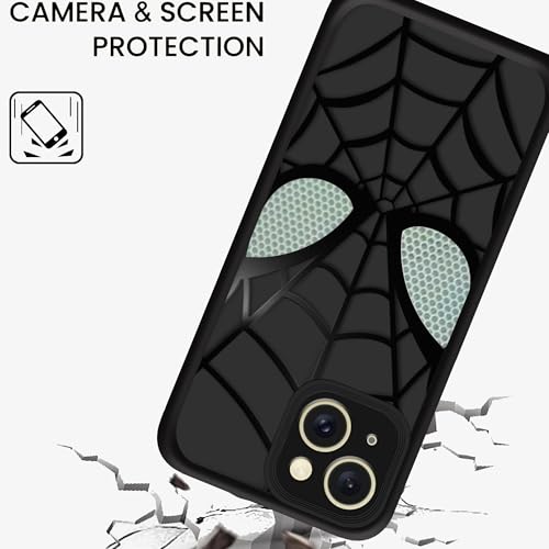 Image of Stylish Spider Back Case Cover Compatible for iPhone 13 | Spidey Face Mask Case | Soft Silicone | Camera & Full Body Protection | Shock Proof | (Black)