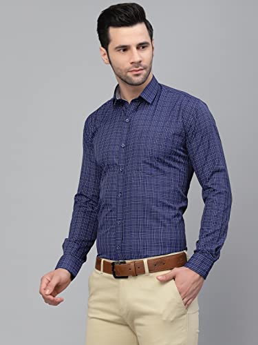 Image of Style Quotient Men Blue Tattersall Checked Polycotton Slim Fit Formal Shirt