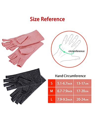 AovYoo 2 Paar Arthrose Handschuhe Fingerlose Kompressionshandschuhe, Arthriti Gaming Handschuhe für Arbeit Schlafen Sport,Bietet Halt und Wärme für die Finger (M, Grau+Rosa)