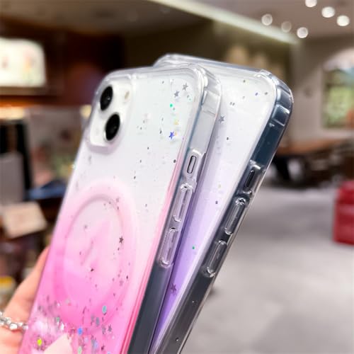 Coque magnétique pour iPhone 14 13 Pro Max antichoc acrylique transparente à paillettes