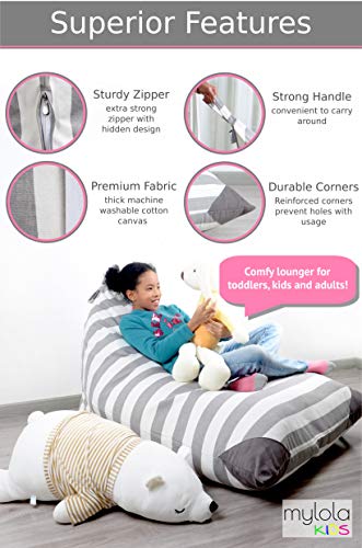 Xl Stuffed Animal Storage Bean Bag Chair By Mylola | Premium Quality Cotton Canvas Cover | Kids Soft Toy Organizer Fits 200L | Makes Comfy Lounger #TOP6