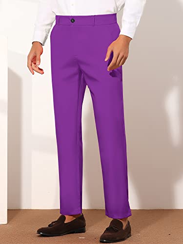 Lars Amadeus Men's Slim Fit Dress Trousers Flat Front Solid Color Skinny Business Pants 30 Purple #TOP1