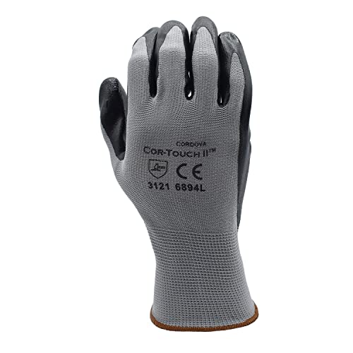 Cordova 6894M Cor-Touch Ii 13-Gauge Gloves, Gray Polyester Shell, Black Flat Nitrile Palm Coating, Medium, 12-Pack #TOP1
