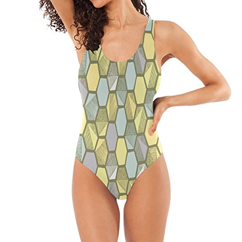 Abeja De Arte Geométrico De Panal Bañadores de Mujer Traje de Ropa de Baño una Pieza Monokini Bikini para Chica Adolescente