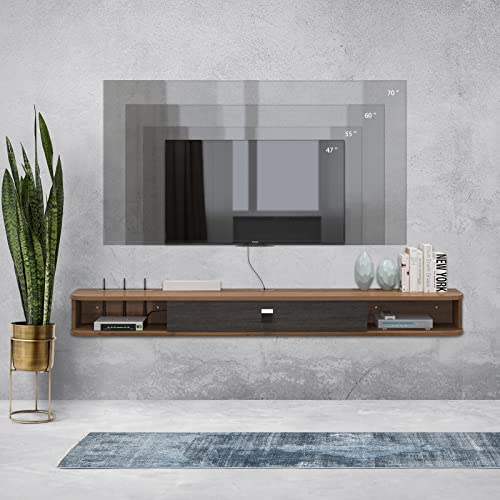Image of Pmnianhua Floating TV Shelf, 63'' Wall Mounted TV Stand Floating TV Console Media Entertainment Under TV Shelf for Bedroom Livingroom (Walnut)
