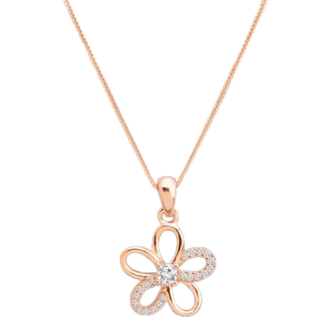 ZAVYA 925 Sterling Silver Floral Cubic Zirconia Anti Tarnish Rose Gold Plating Pendant Necklace Rakhi Rakshabandhan Gift for Sister Bhabhi | With Certificate of Authenticity and 925 Hallmark (B0D3HTF95X) Amazon Price History, Amazon Price Tracker