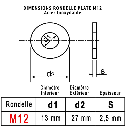 M12 Stainless Steel Metal Washers: Box of 10 Medium Flat A2 Stainless Steel - Image 3