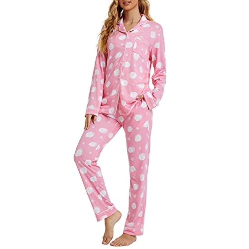 Image of Tugege Pajamas Set Long Sleeve Sleepwear Womens Button Down Nightwear Pj Sets