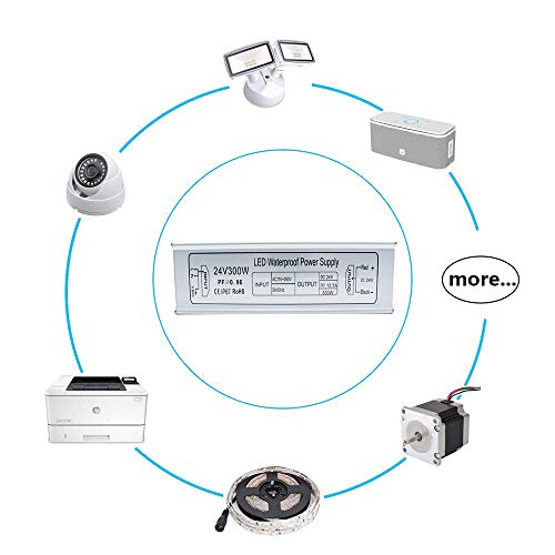 Inshareplus Led Driver, 300W Ip67 Waterproof Outdoor Power Supply, Ac 110-260V To Dc 24V 12.5A Low Voltage Transformer, Adapter With 3-Prong Plug For Led Light, Computer Project, Outdoor Use #TOP6