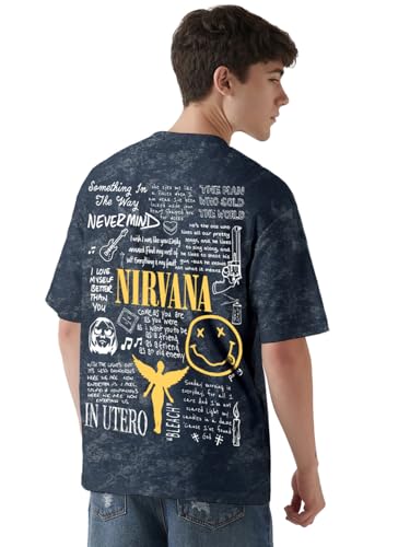 Buy crazymonk Nirvana Acid Wash Graphic Printed Oversized T-Shirt