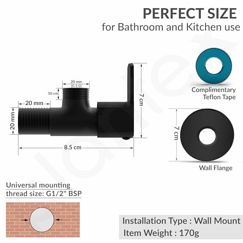 Image of Plantex Angle Cock for Bathroom with Brass Spindle /Angle Valve for Bathroom /Bathroom Accessories Pack of 1 (Saga-Black)