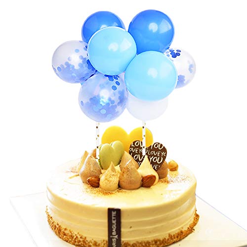 Ushinemi Cake Balloons Topper, Cute Cake Decorations with Confetti Balloons, Confetti Balloon Blue