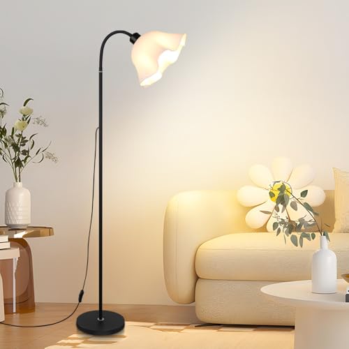 FROIDEXG Lampada da terra con paralume a forma di fiore in acrilico, dimmerabile a 3 colori, per interni, attacco E27, luce da lettura ad arco per camera da letto, angolo studio, interruttore a pulsan