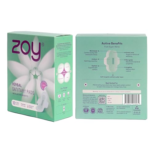 Image of ZOY Herbal Sanitary Pads for Women XL,XL+ Heavy Flow, Extra Heavy Flow | Period Comfort Support, Rash-Free, Breathable Cotton | Night Pads, Odour Control, Ultra Thin Leak Lock | 18 Pads